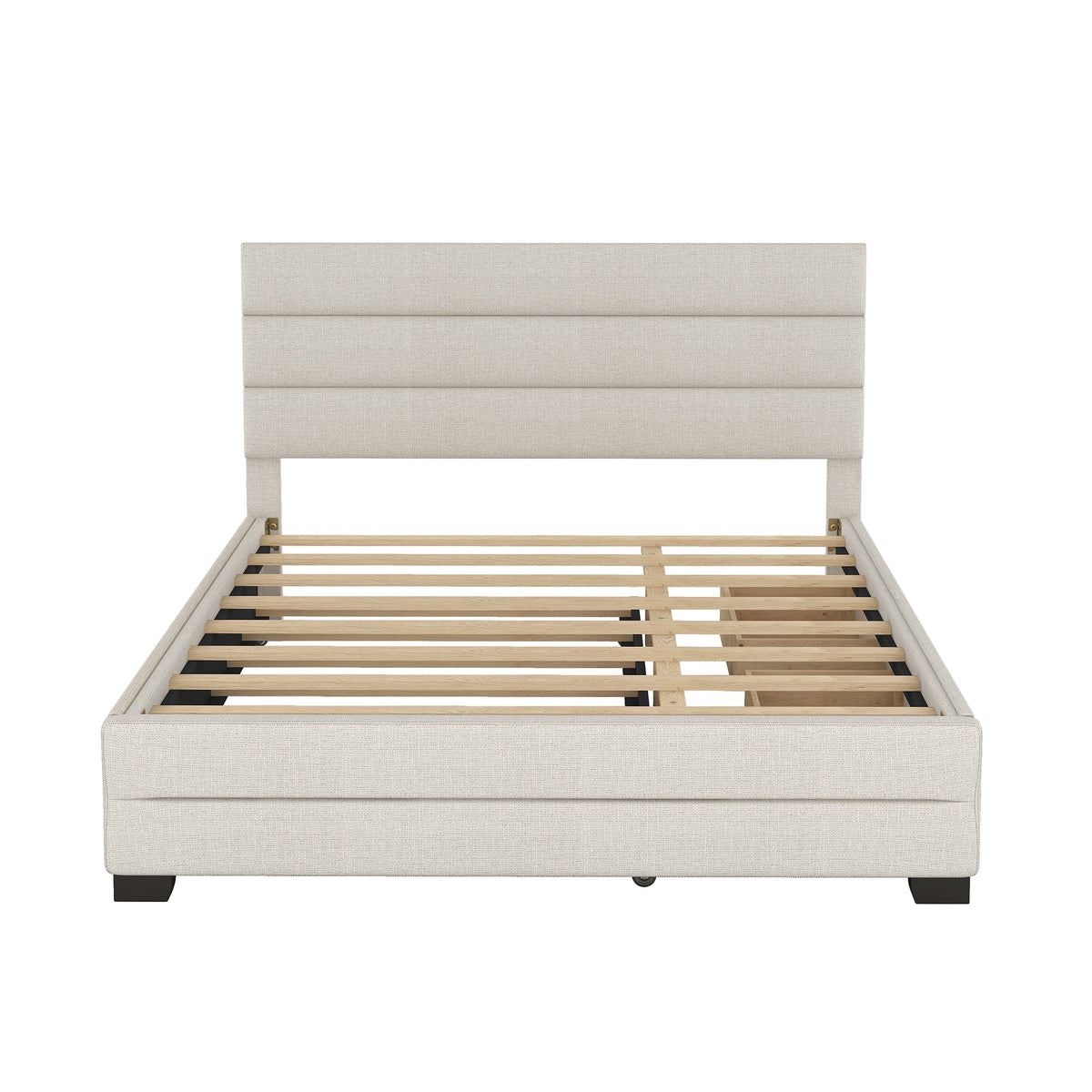 Queen Platform Bed With Trundle and Drawers, Beige