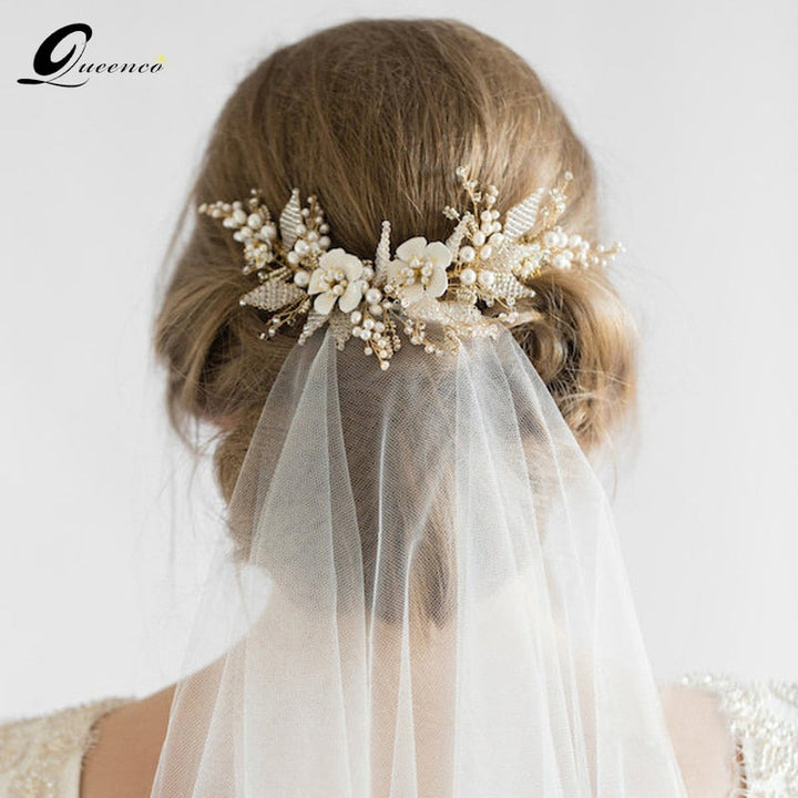 Gold Bridal Hair Comb with Pearls for Wedding Updos