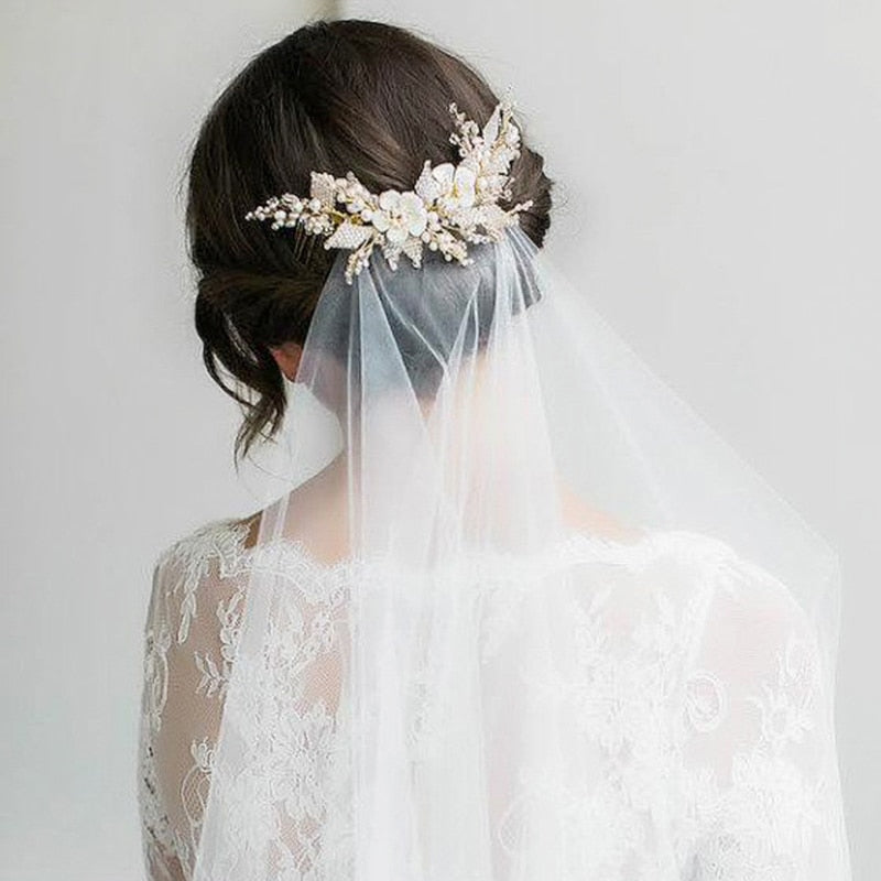 Gold Bridal Hair Comb with Pearls for Wedding Updos