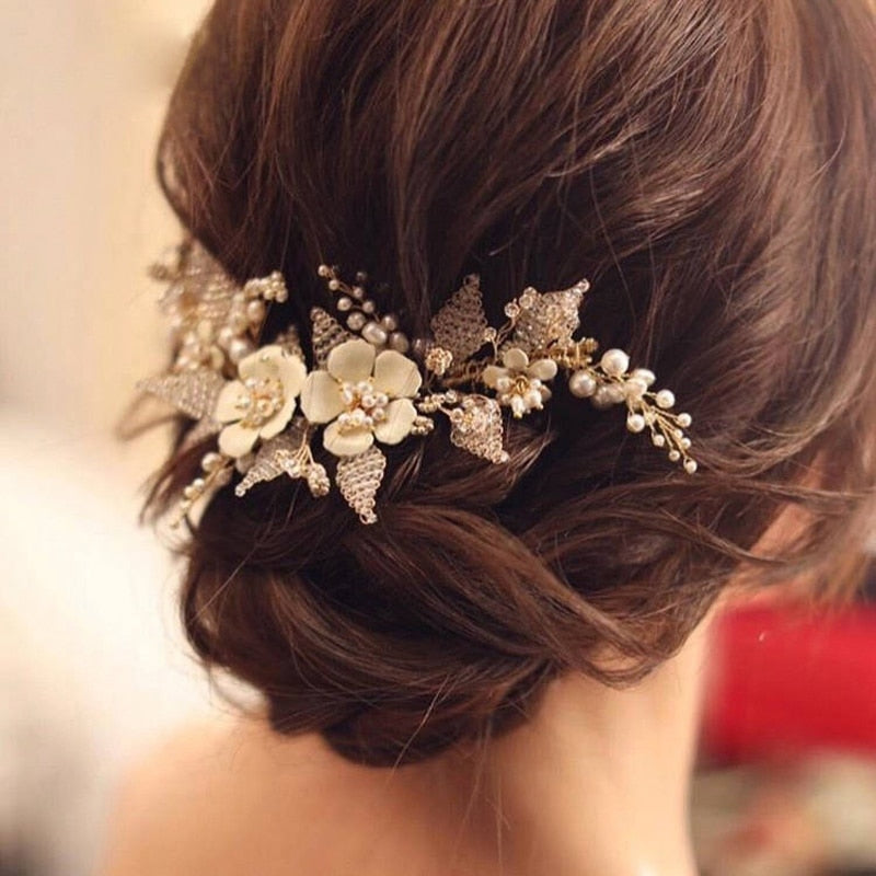 Gold Bridal Hair Comb with Pearls for Wedding Updos