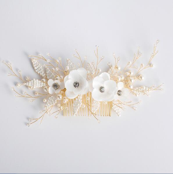 Gold Bridal Hair Comb with Pearls for Wedding Updos