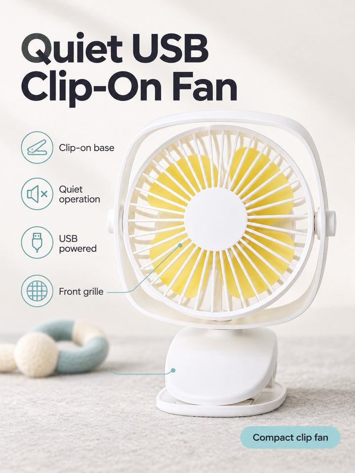 Quiet USB Clip On Fan for Desk, Stroller & Dorm Bed