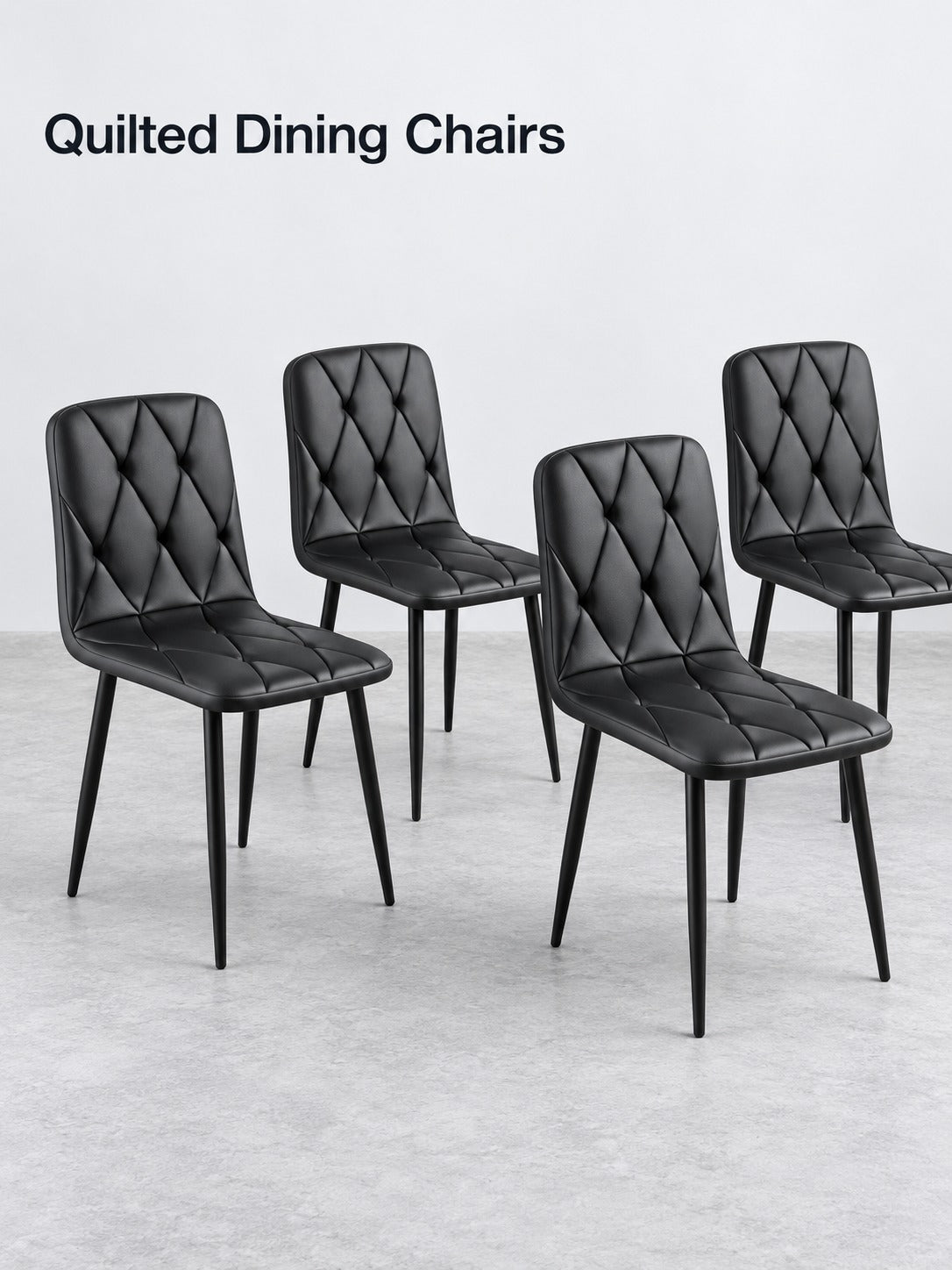 Modern Quilted Dining Chairs Set of 4 with Metal Legs