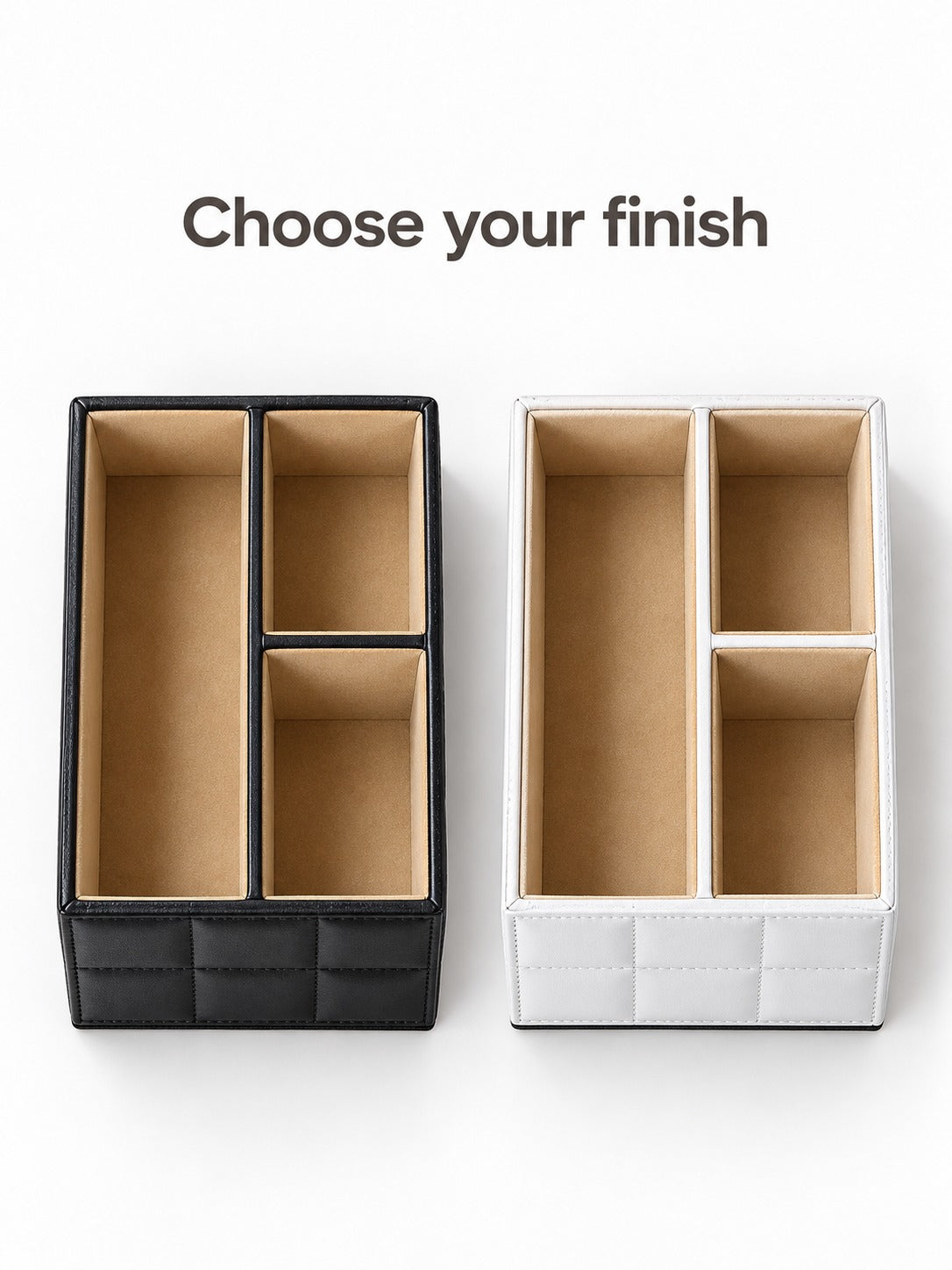 Quilted PU Leather Desk Organizer for Remotes and Phones