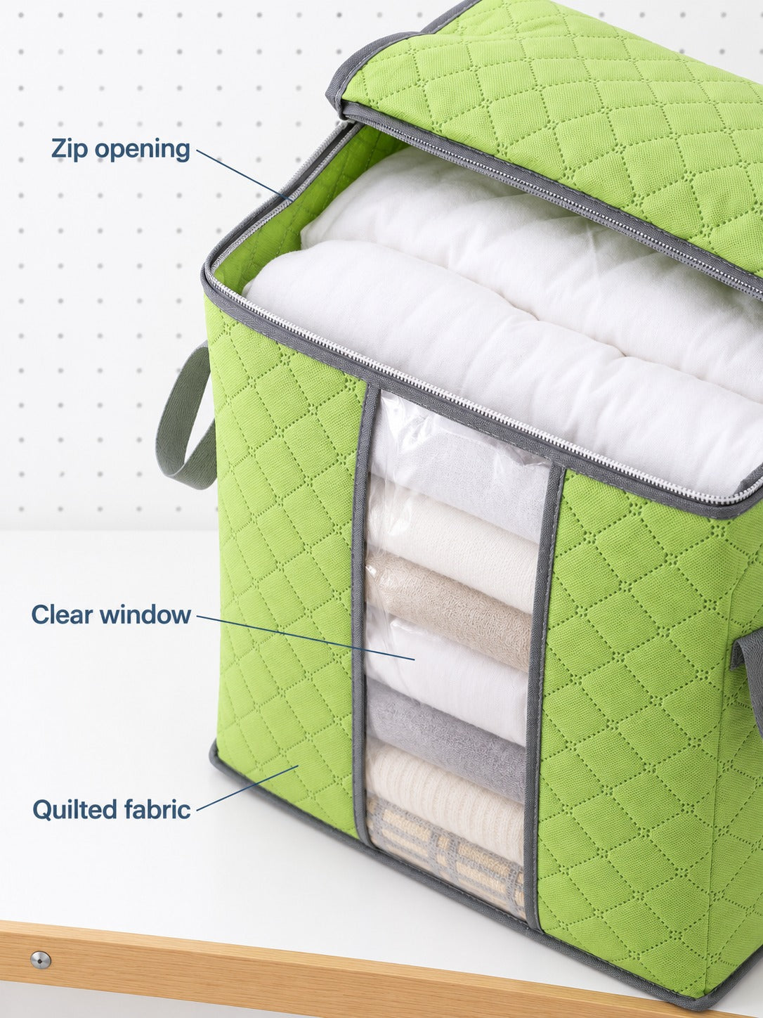 Quilted Storage Bag with Clear Window for Bedding & Clothes