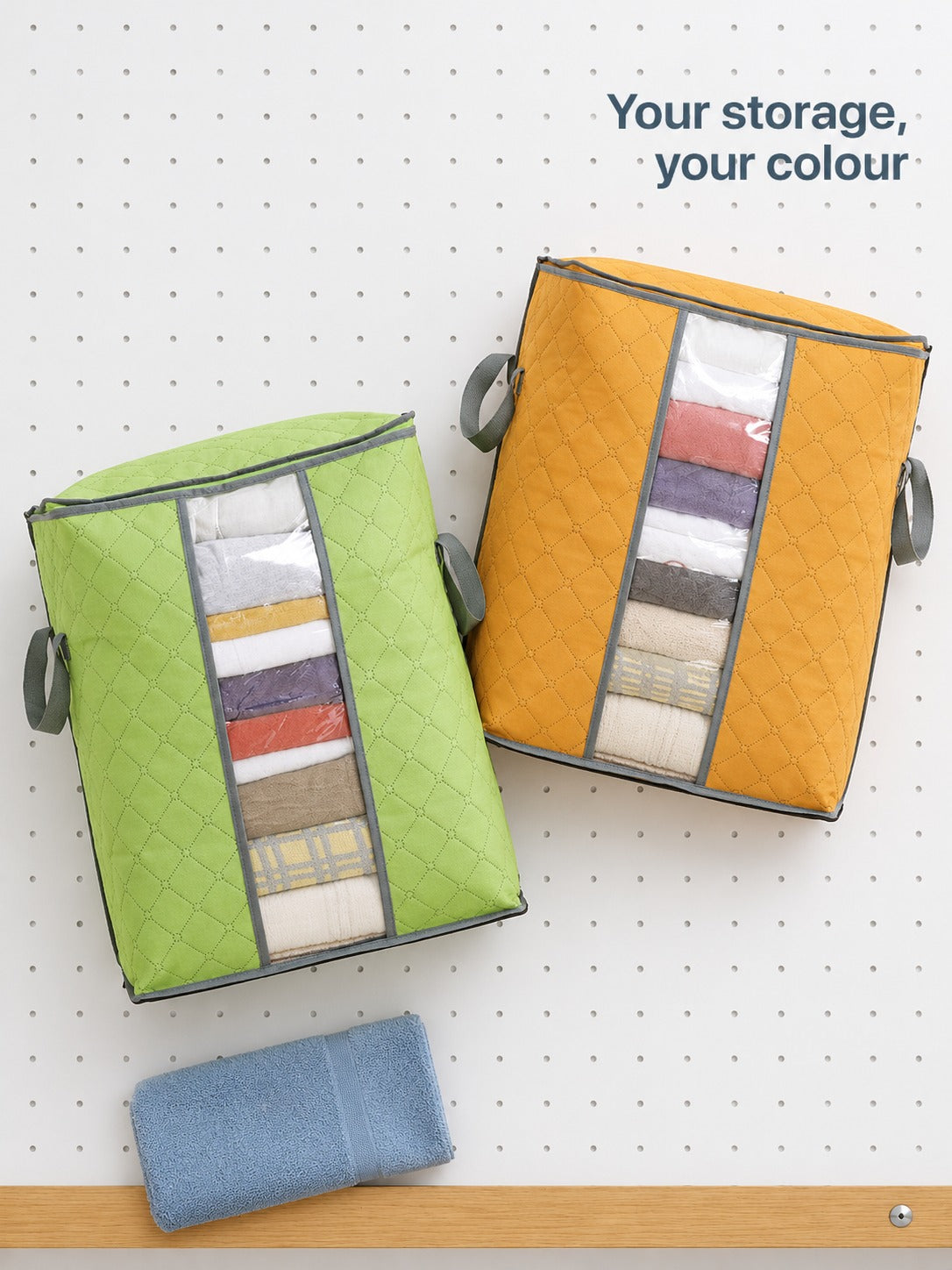 Quilted Storage Bag with Clear Window for Bedding & Clothes
