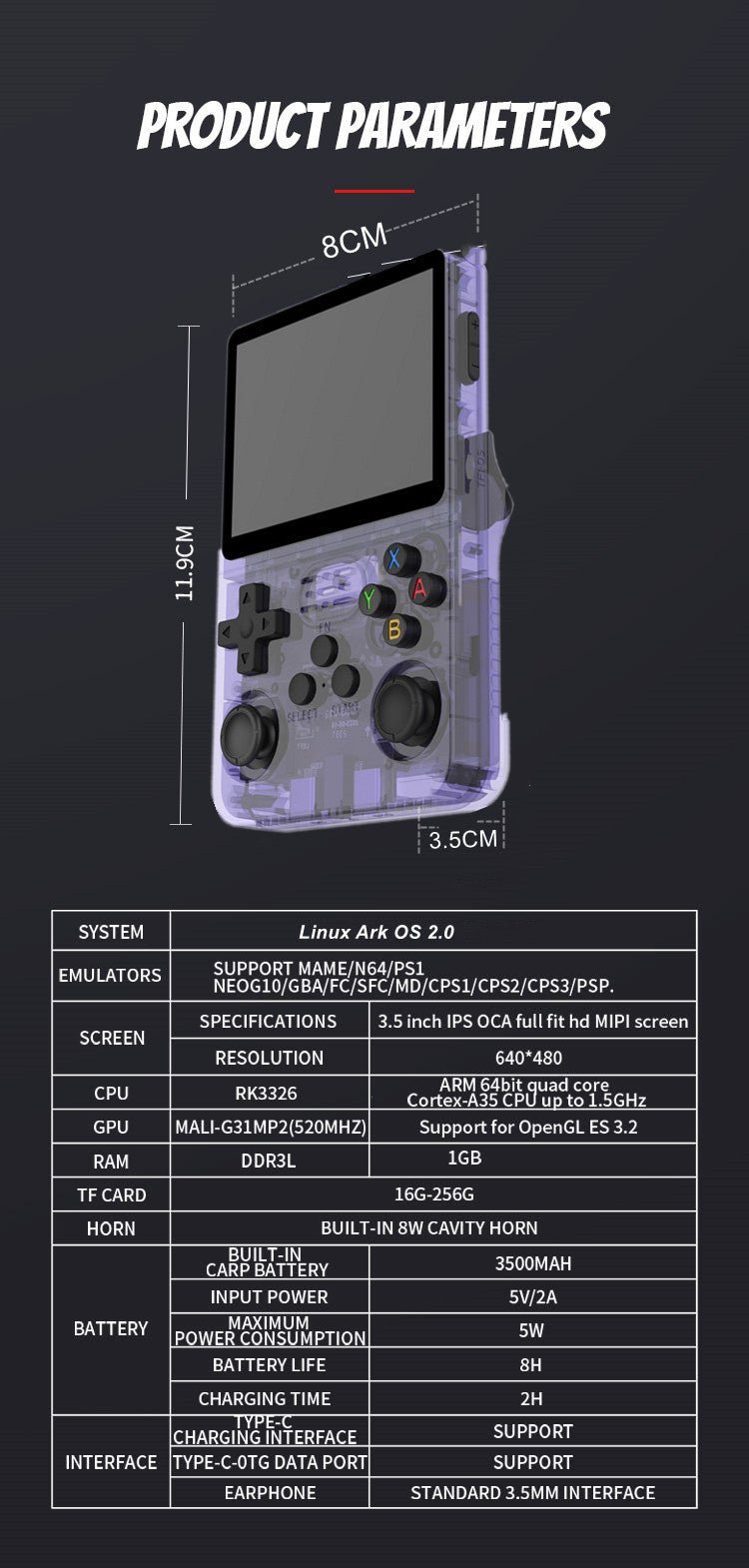 Retro Handheld Game Console with 21 Emulators & HD Screen