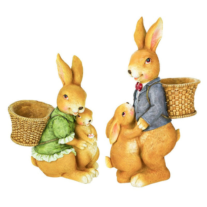 Rabbit Garden Sculpture With Built-In Flower Baskets