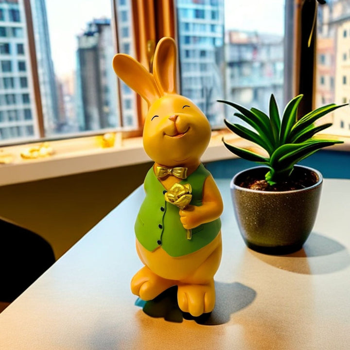 Rabbit Resin Figurine for Whimsical Tabletop Display