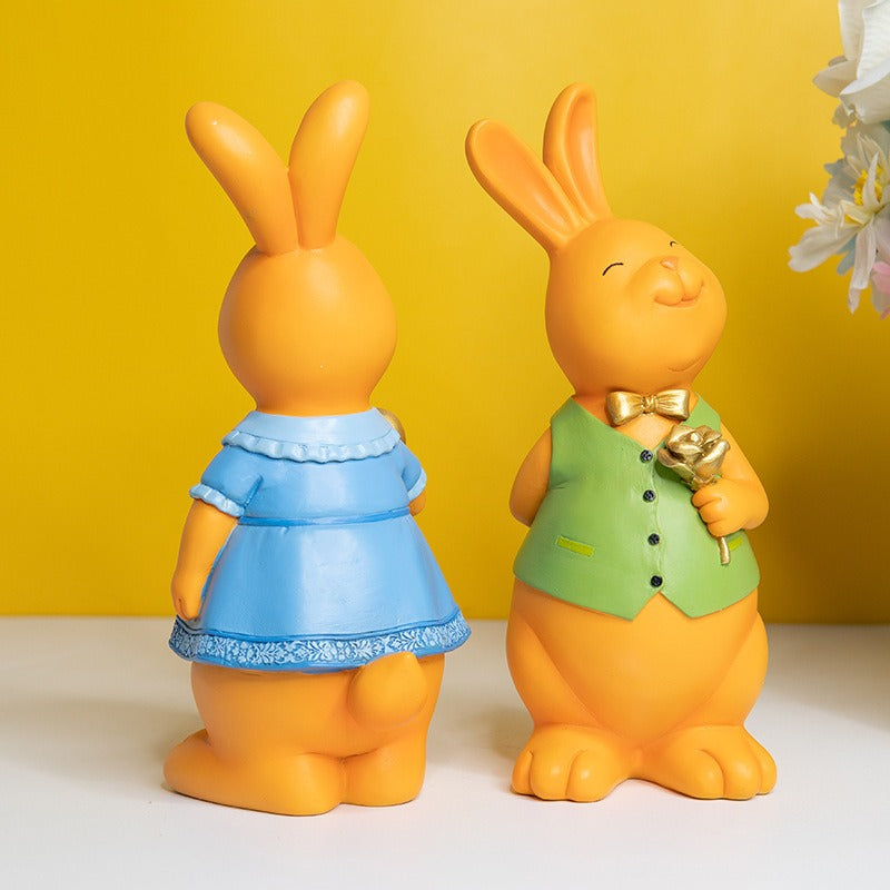 Rabbit Resin Figurine for Whimsical Tabletop Display