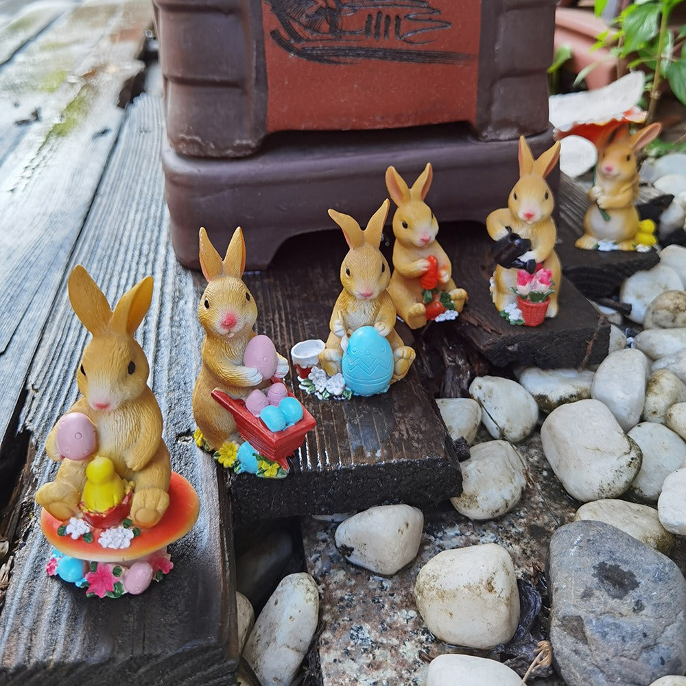 Rabbit Garden Ornaments 6-Pack for Whimsical Displays