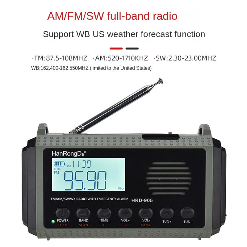 Emergency Radio with 10000mAh Power Bank and Solar Charging