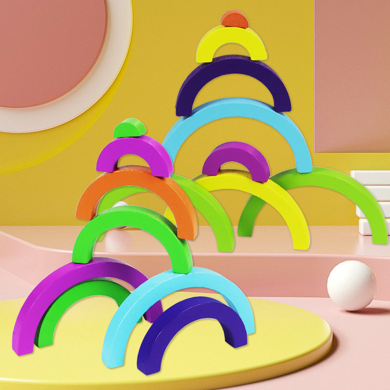 Rainbow Wooden Stacking Blocks for Creative Learning