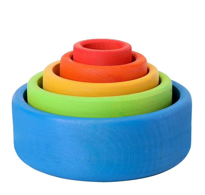 Wooden Rainbow Stacking Bowls for Early Learning Play