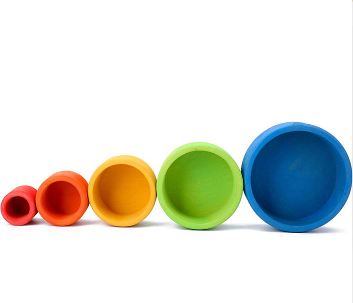 Wooden Rainbow Stacking Bowls for Early Learning Play