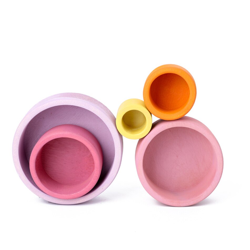 Wooden Rainbow Stacking Bowls for Early Learning Play