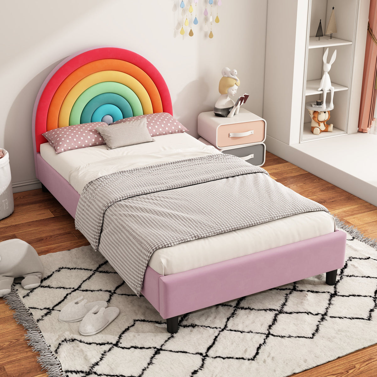 Rainbow Upholstered Twin Platform Bed for Kids & Teens