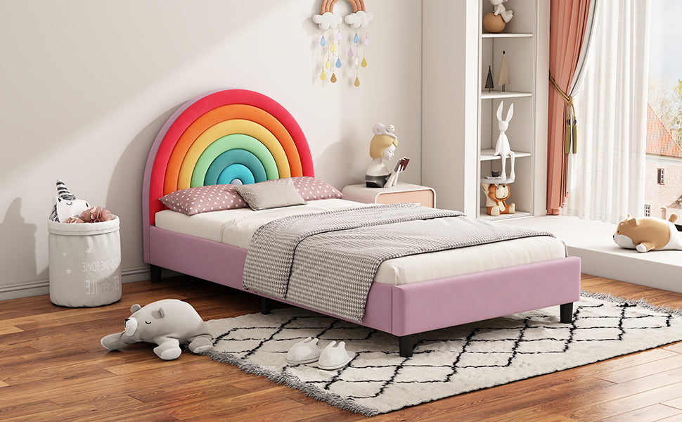 Rainbow Upholstered Twin Platform Bed for Kids & Teens