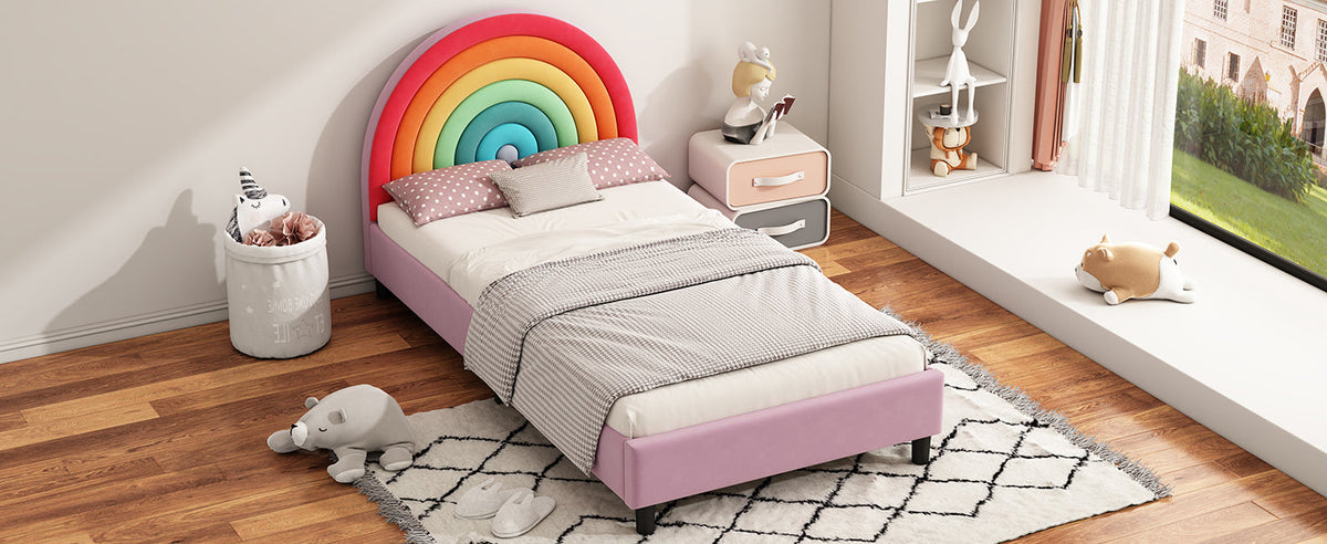 Rainbow Upholstered Twin Platform Bed for Kids & Teens