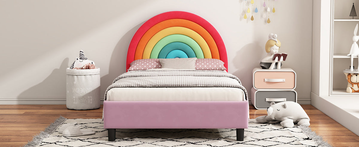 Rainbow Upholstered Twin Platform Bed for Kids & Teens