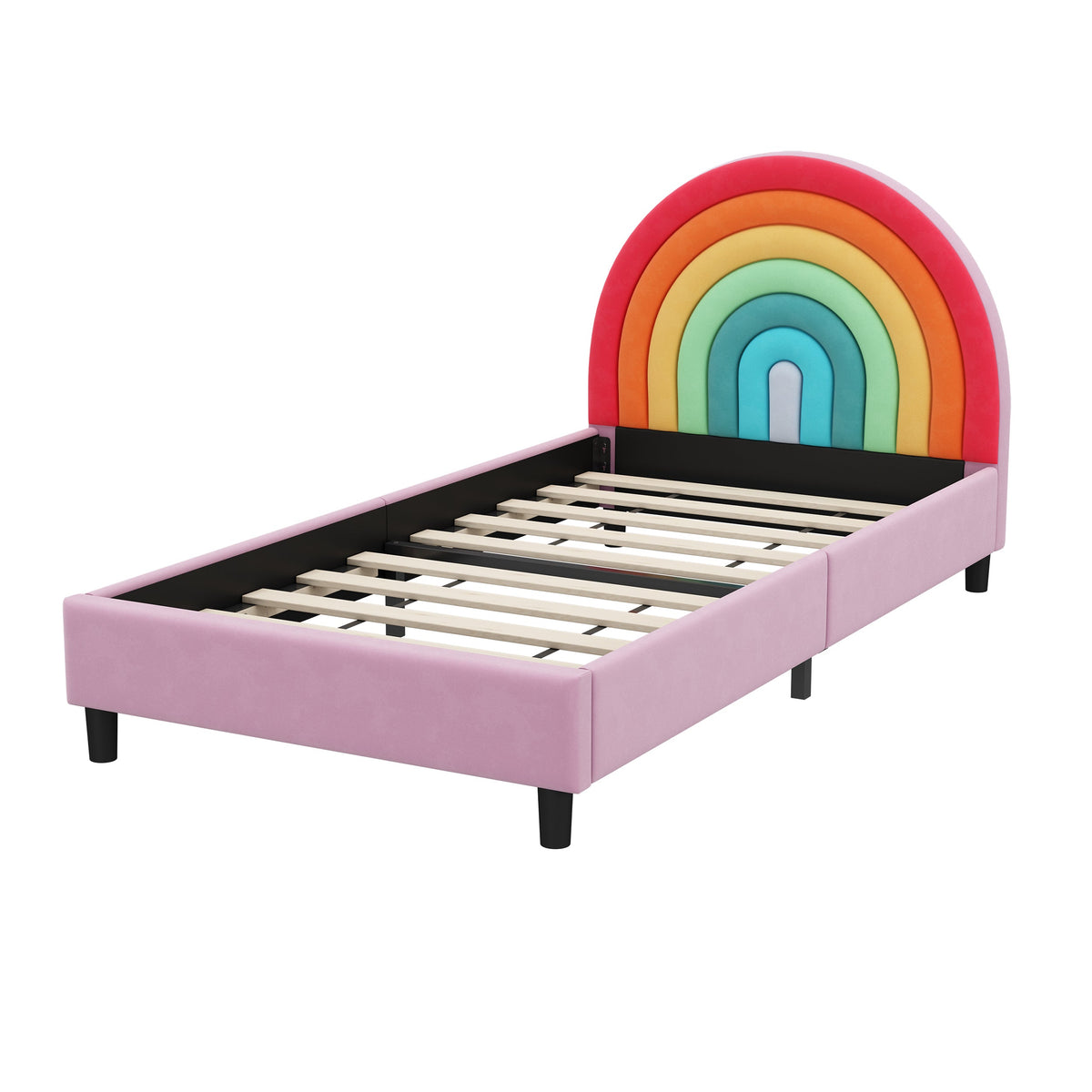 Rainbow Upholstered Twin Platform Bed for Kids & Teens