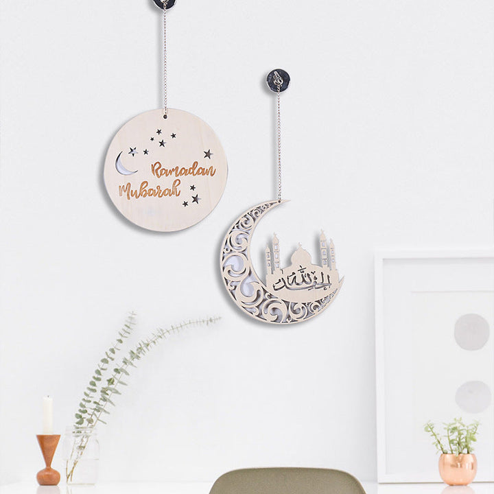 Ramadan Moon Wood Wall Decor Set, Laser-Cut Hanging Plaques