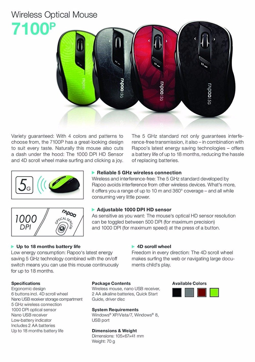 Wireless Mouse with 4D Scroll & Adjustable DPI