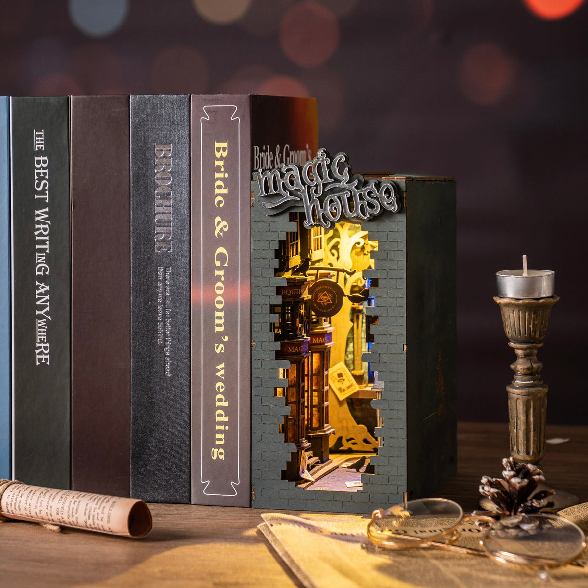 DIY Book Nook Insert: Glowing Magical Alley Display