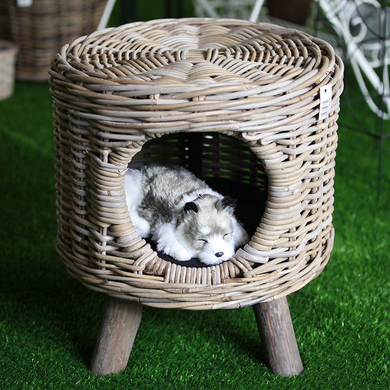 Rattan Pet Kennel Stool for Stylish Small-Pet Comfort