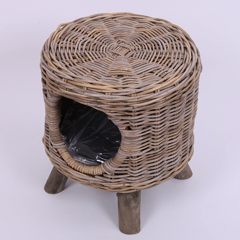 Rattan Pet Kennel Stool for Stylish Small-Pet Comfort