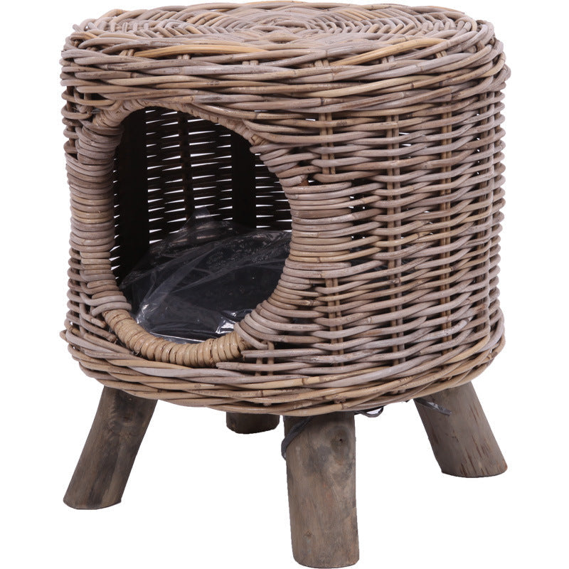 Rattan Pet Kennel Stool for Stylish Small-Pet Comfort