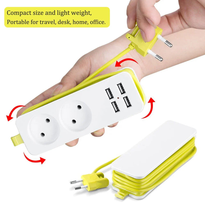 Travel Power Strip with 4 USB Ports and 2 Sockets