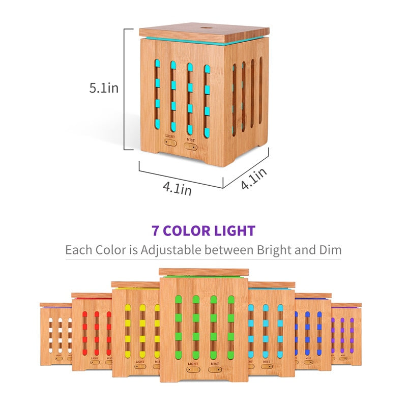 Real Bamboo Essential Oil Diffuser with 7 LED Light Colors