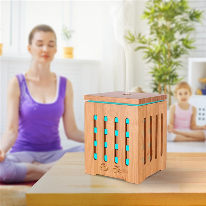 Real Bamboo Essential Oil Diffuser with 7 LED Light Colors