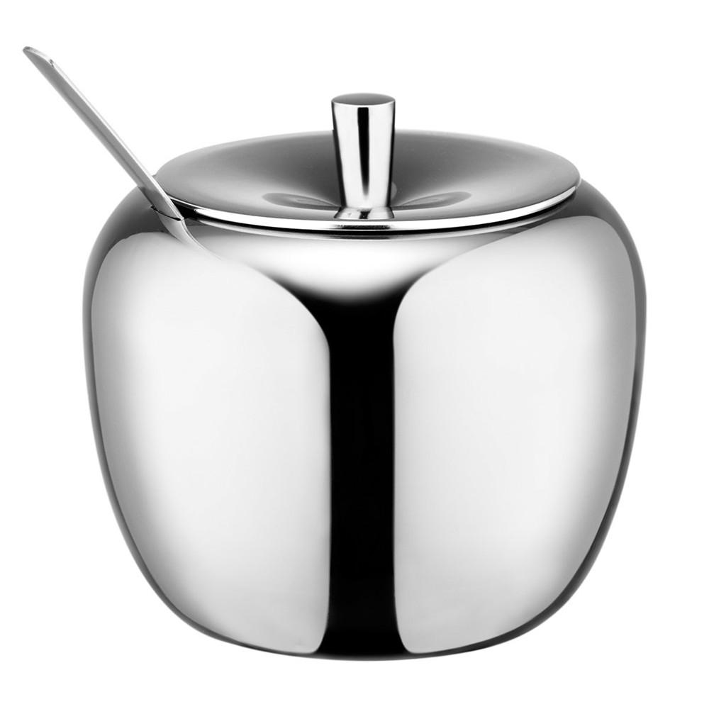 Apple-Shaped Stainless Steel Sugar Bowl with Lid and Spoon