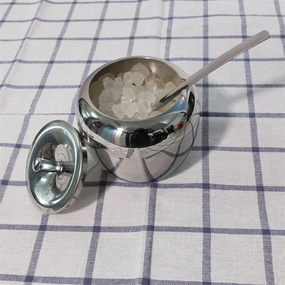 Apple-Shaped Stainless Steel Sugar Bowl with Lid and Spoon