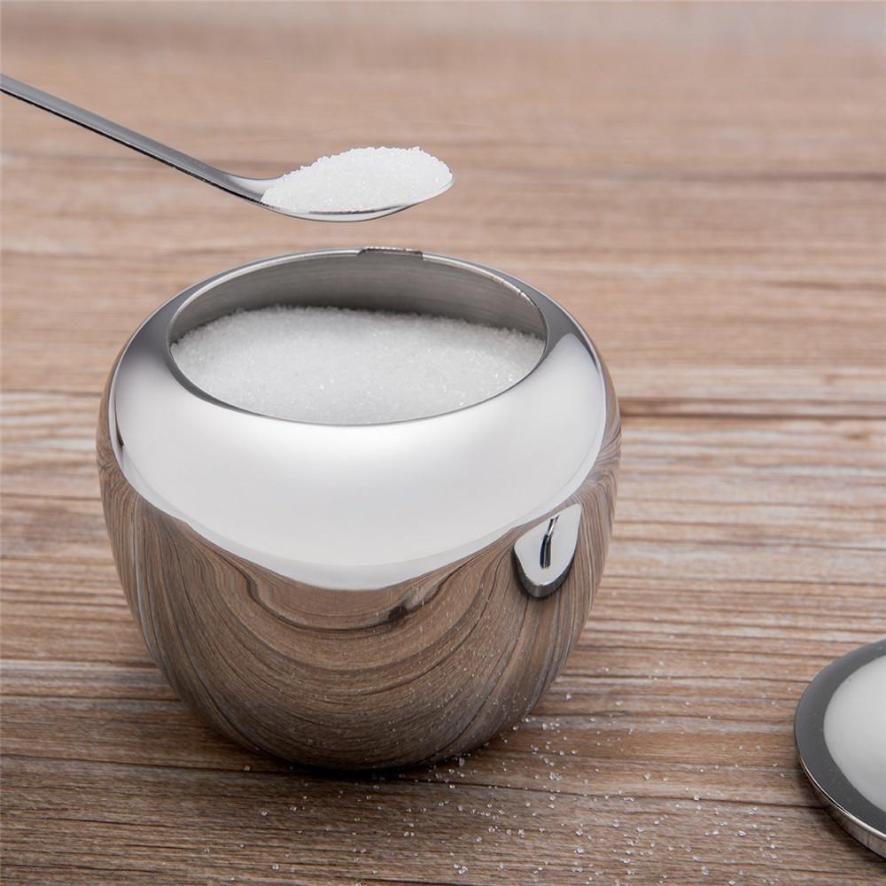 Apple-Shaped Stainless Steel Sugar Bowl with Lid and Spoon