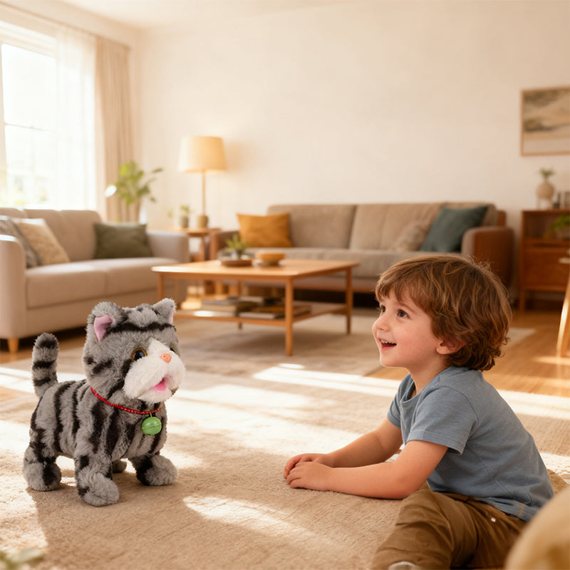 Interactive Walking Cat Toy With Sounds & Wagging Tail