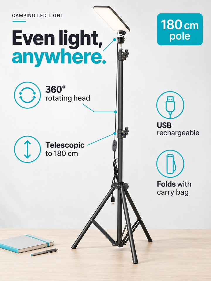 Rechargeable Camping Light: 360° LED on Telescopic Pole