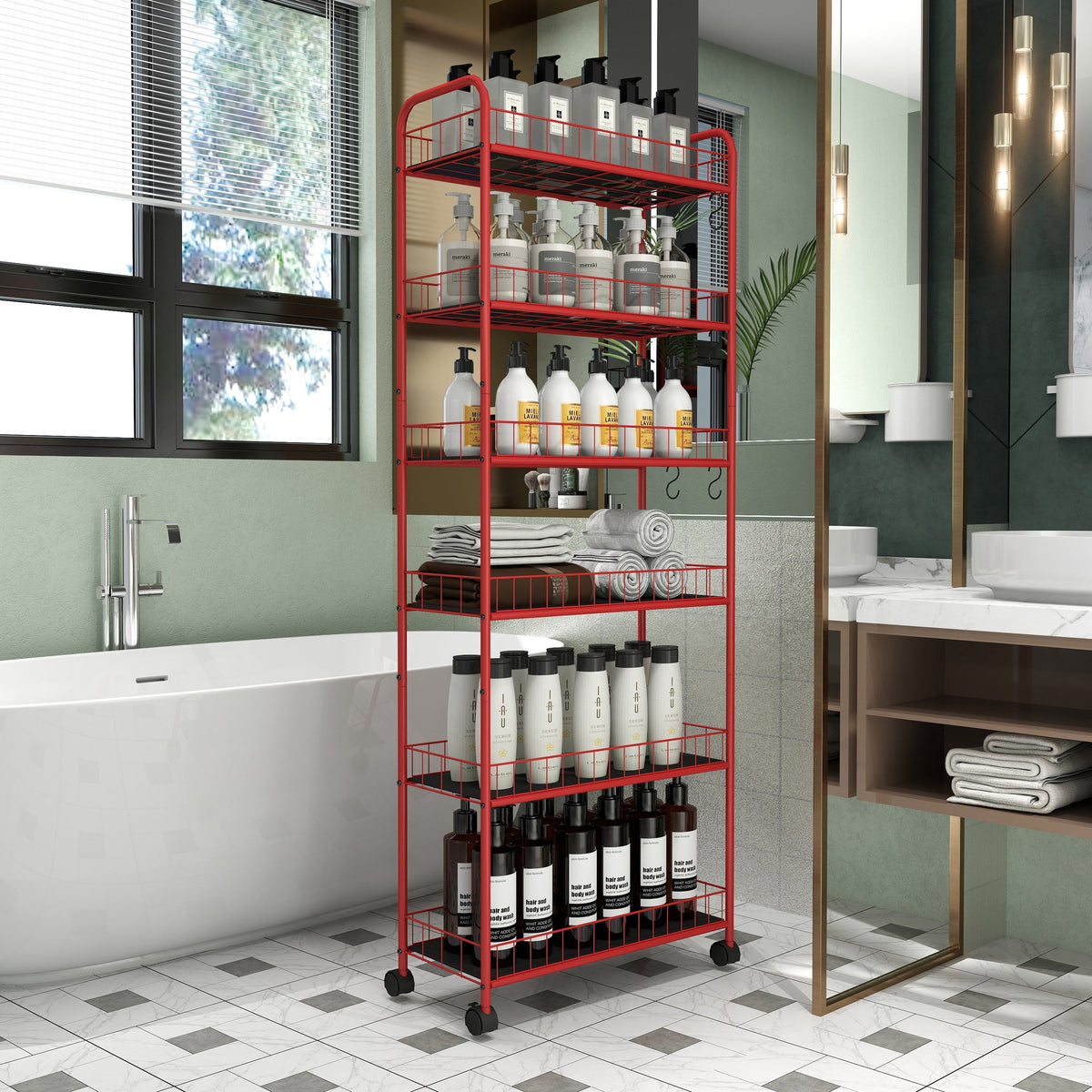 Six-Tier Slim Rolling Storage Cart for Narrow Spaces