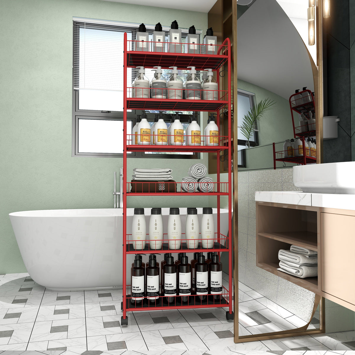 Six-Tier Slim Rolling Storage Cart for Narrow Spaces