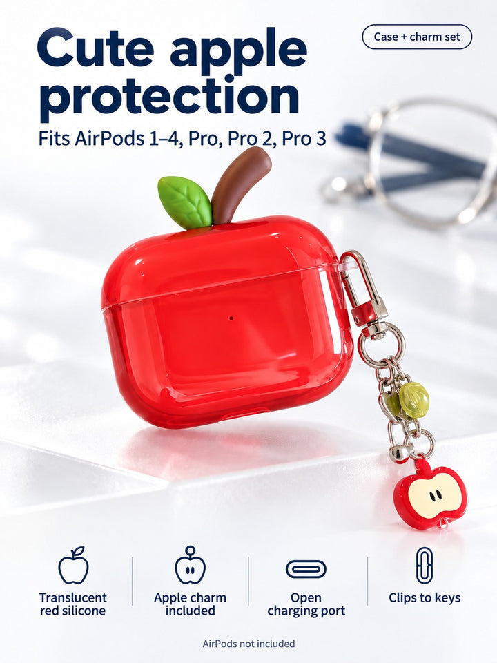 Red Apple Silicone AirPods Case with Apple Charm