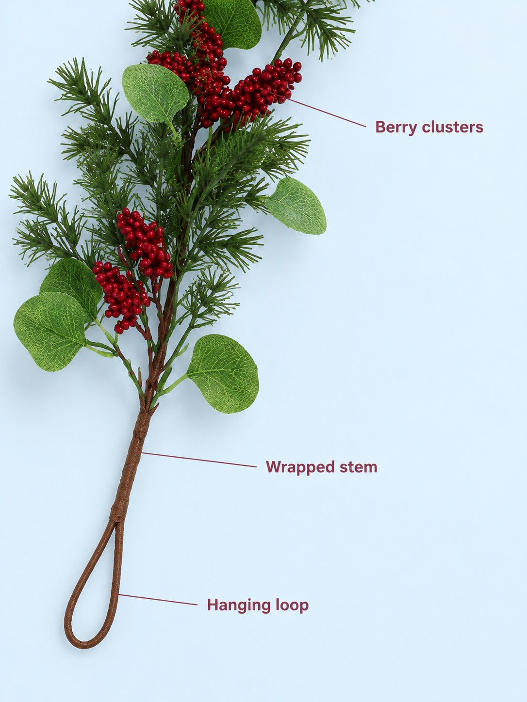 Red Berry Christmas Garland for Mantel, 5 Ft Length