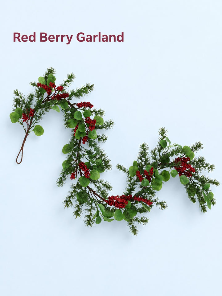 Red Berry Christmas Garland for Mantel, 5 Ft Length