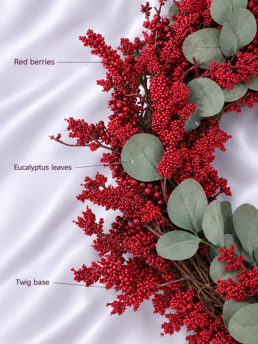 Holiday Red Berry Eucalyptus Wreath for Front Door