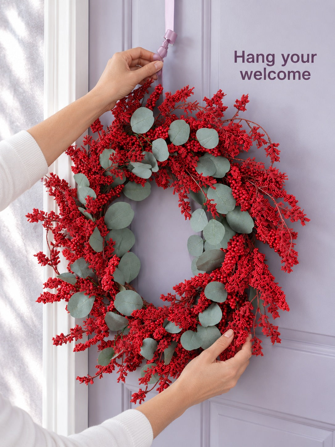 Holiday Red Berry Eucalyptus Wreath for Front Door