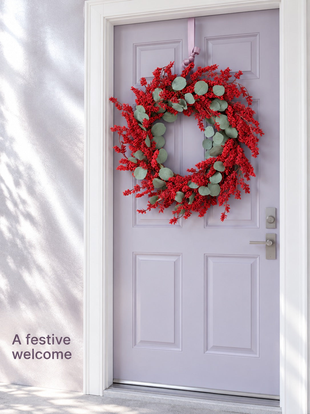 Holiday Red Berry Eucalyptus Wreath for Front Door