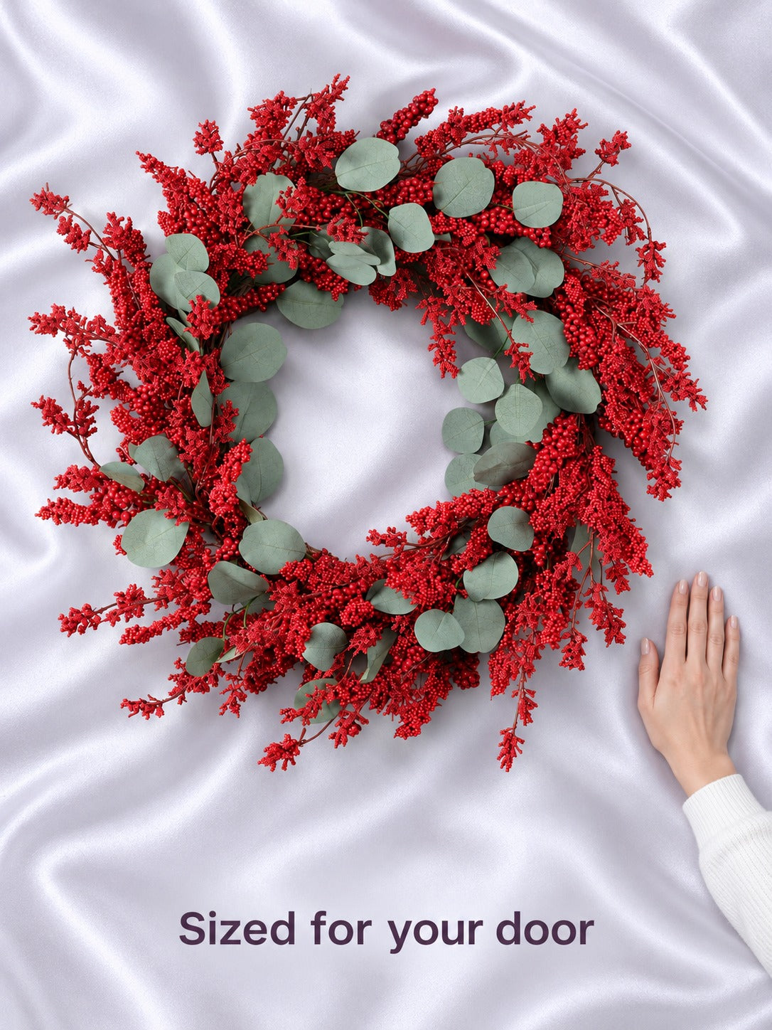 Holiday Red Berry Eucalyptus Wreath for Front Door
