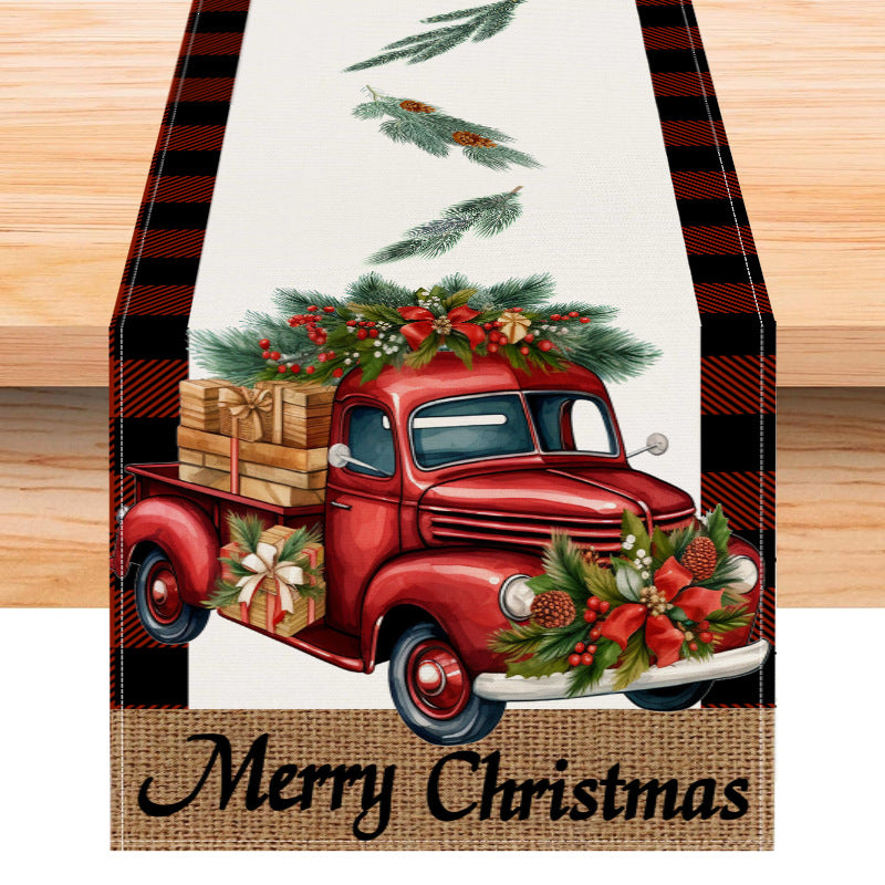 Christmas Table Runner | Red Truck Buffalo Check Decor