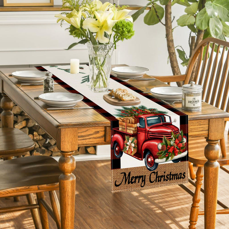Christmas Table Runner | Red Truck Buffalo Check Decor